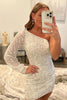 Load image into Gallery viewer, White Beaded Sequins One Shoulder Tight Short Prom Dress