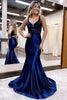 Load image into Gallery viewer, Sparkly Navy Beaded Open Back Mermaid Long Prom Dress