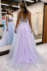 Load image into Gallery viewer, Lilac Beaded A-Line Tulle Prom Dress with Flowers