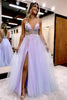 Load image into Gallery viewer, Lilac Beaded A-Line Tulle Prom Dress with Flowers