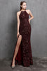 Load image into Gallery viewer, Burgundy Sequin Long Prom Dress with Slit