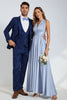 Load image into Gallery viewer, Peak Lapel One Button Dark Blue Jacquard Men&#39;s Wedding Party Suits