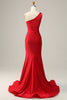 Load image into Gallery viewer, One Shoudler Red Long Prom Dress with Beading