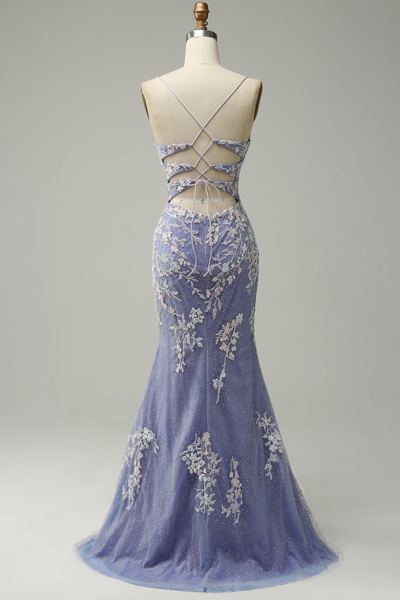 Queendancer Women Light Blue Long Prom Dress Glitter Corset Formal Dress  With Slit – queendanceruk