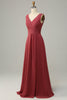 Load image into Gallery viewer, V Neck Desert Rose Sleeveless Chiffon Long Bridesmaid Dress