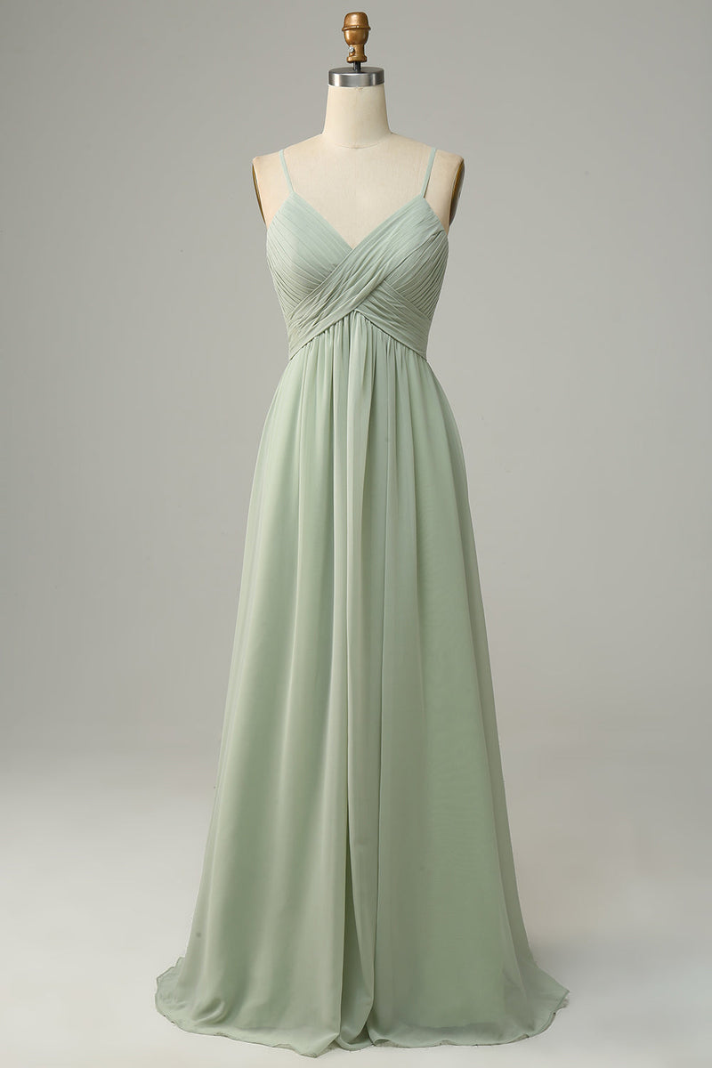 Load image into Gallery viewer, Spaghetti Straps Sleeveless Dusty Sage Bridesmaid Dress