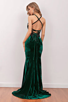 Dark Green Mermaid Velvet Long Evening Dress