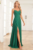 Load image into Gallery viewer, A Line Spaghetti Straps Dark Green Long Bridesmaid Dress