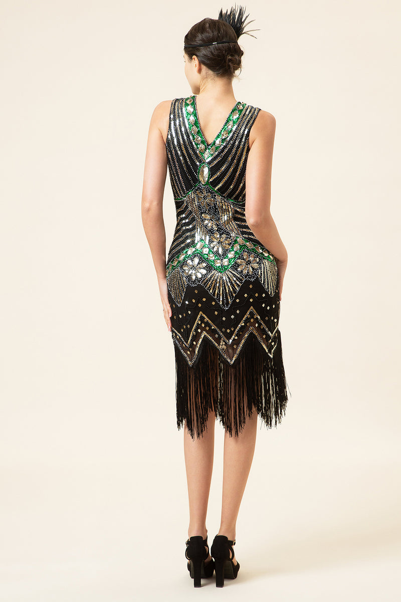 Load image into Gallery viewer, Black and Gold Sequin 1920s Dress