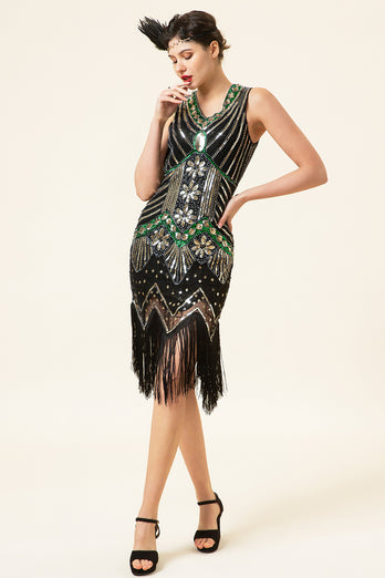 Black and Gold Sequin 1920s Dress