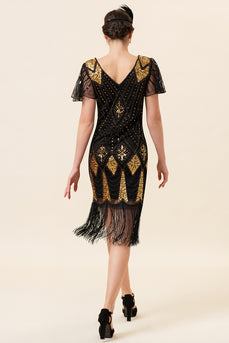 Black & Gold Sequins 1920s Flapper Dress