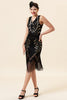 Load image into Gallery viewer, Black V Neck Sequin 1920s Flapper Dress