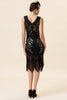 Load image into Gallery viewer, Black V Neck Sequin 1920s Flapper Dress