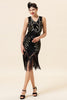 Load image into Gallery viewer, Black V Neck Sequin 1920s Flapper Dress