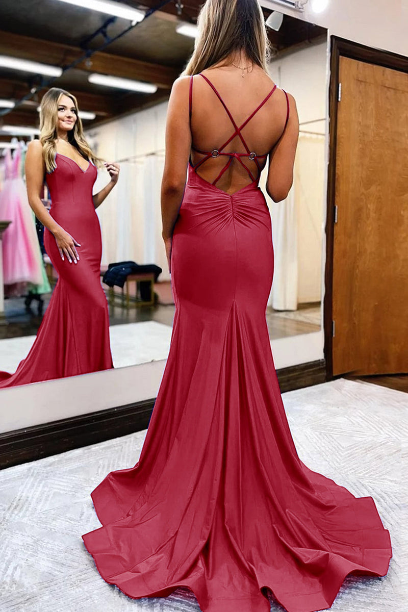 Load image into Gallery viewer, Black Spaghetti Straps Simple Mermaid Prom Dress