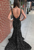 Load image into Gallery viewer, Mermaid Black V-Neck Sequins Long Prom Dress