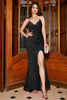 Load image into Gallery viewer, Sparkly Black Mermaid Spaghetti Straps Sequin Long Prom Dress With Split