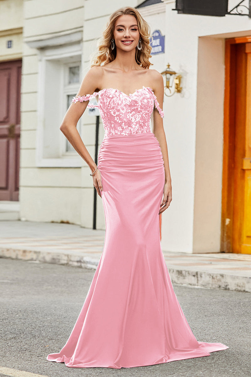 Load image into Gallery viewer, Fuchsia Mermaid Off The Shoulder Long Prom Dress with Sequins