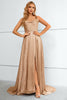 Load image into Gallery viewer, Khaki Spaghetti Straps Long Prom Dress With Slit