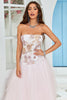 Load image into Gallery viewer, Strapless A Line Pink Tulle Prom Dress with Appliques