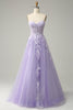 Load image into Gallery viewer, A-Line Spaghetti Straps Long Purple Prom Dress with Appliques