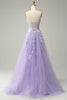 Load image into Gallery viewer, A-Line Spaghetti Straps Long Purple Prom Dress with Appliques