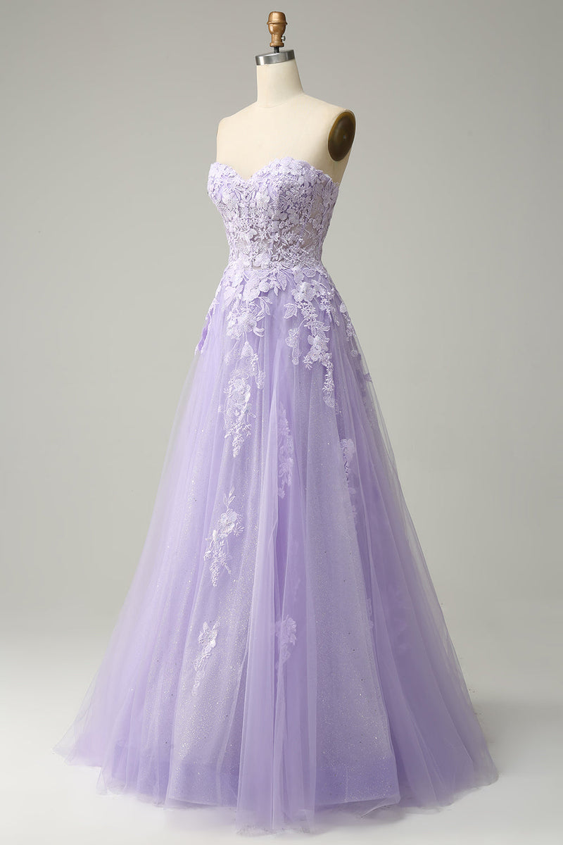 Shiny Purple Tulle Lace Long Prom Dresses, V Neck Purple Formal Dresse –  Eip Collection