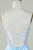 Load image into Gallery viewer, Sparkly Lace-Up Back Light Blue Short Prom Dress