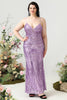 Load image into Gallery viewer, Sheath Spaghetti Straps Light Purple Sequins Plus Size Prom Dress