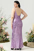 Load image into Gallery viewer, Sheath Spaghetti Straps Light Purple Sequins Plus Size Prom Dress