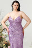 Load image into Gallery viewer, Sheath Spaghetti Straps Light Purple Sequins Plus Size Prom Dress