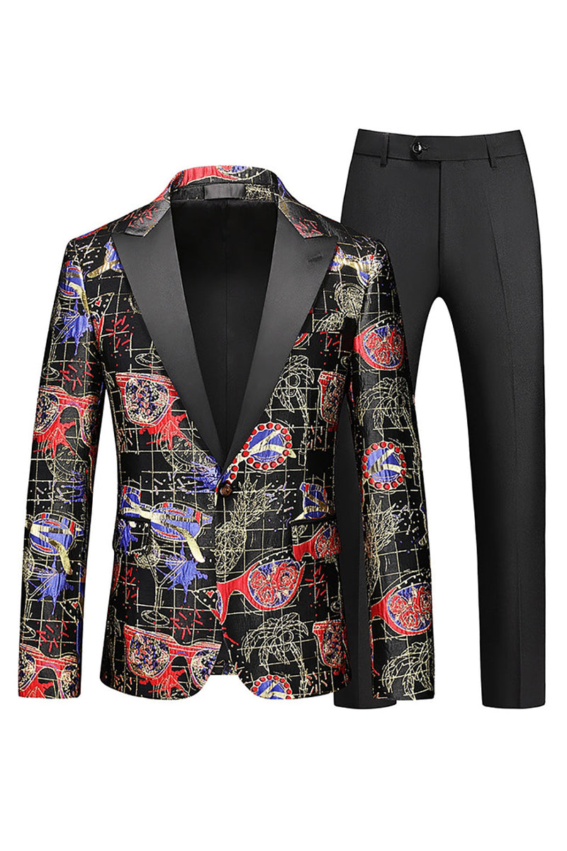 Load image into Gallery viewer, Men&#39;s Red Printed Peak Lapel 2-Piece Homecoming Suits