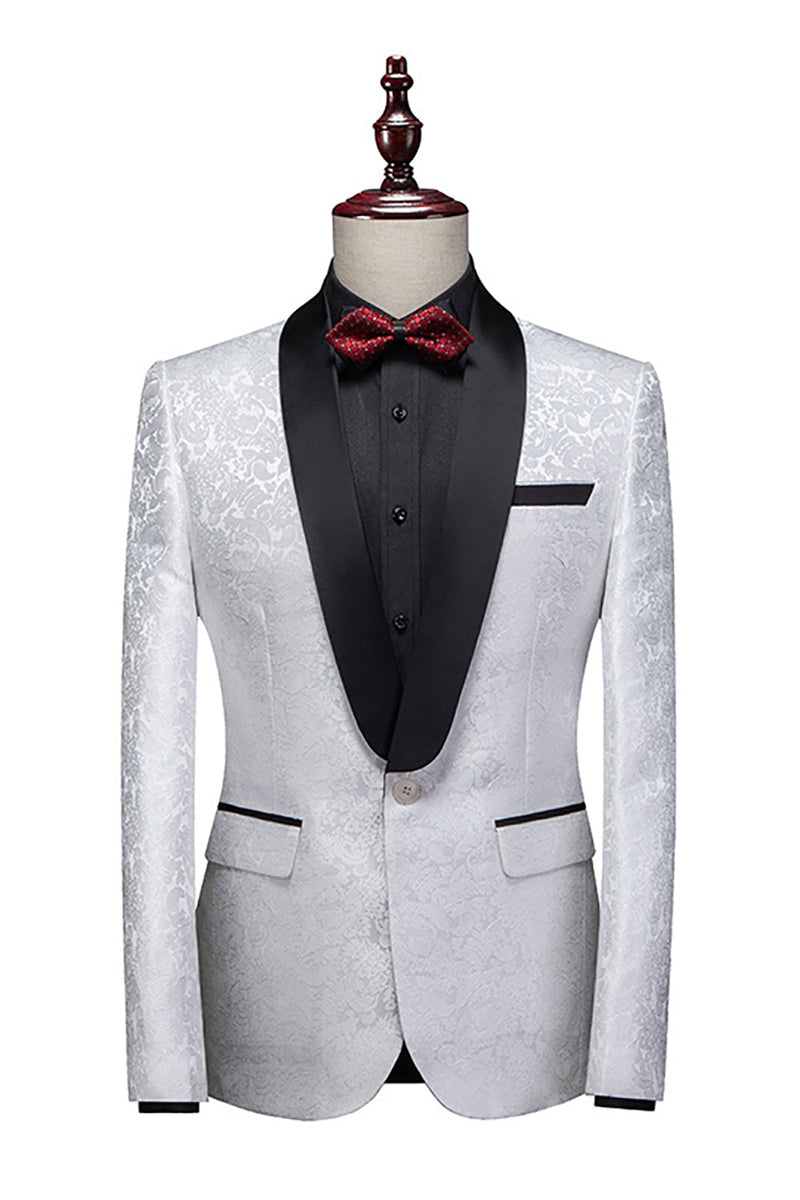 Load image into Gallery viewer, White Jacquard 2-Piece Shawl Lapel Men&#39;s Prom Suits