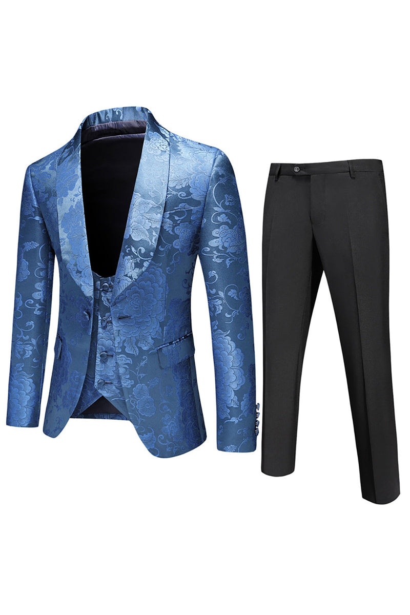 Load image into Gallery viewer, Men&#39;s White Jacquard 3-Piece Shawl Lapel Prom Suits