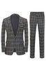 Load image into Gallery viewer, Men&#39;s Grey Plaid 3-Piece Notched Lapel Wedding Suits