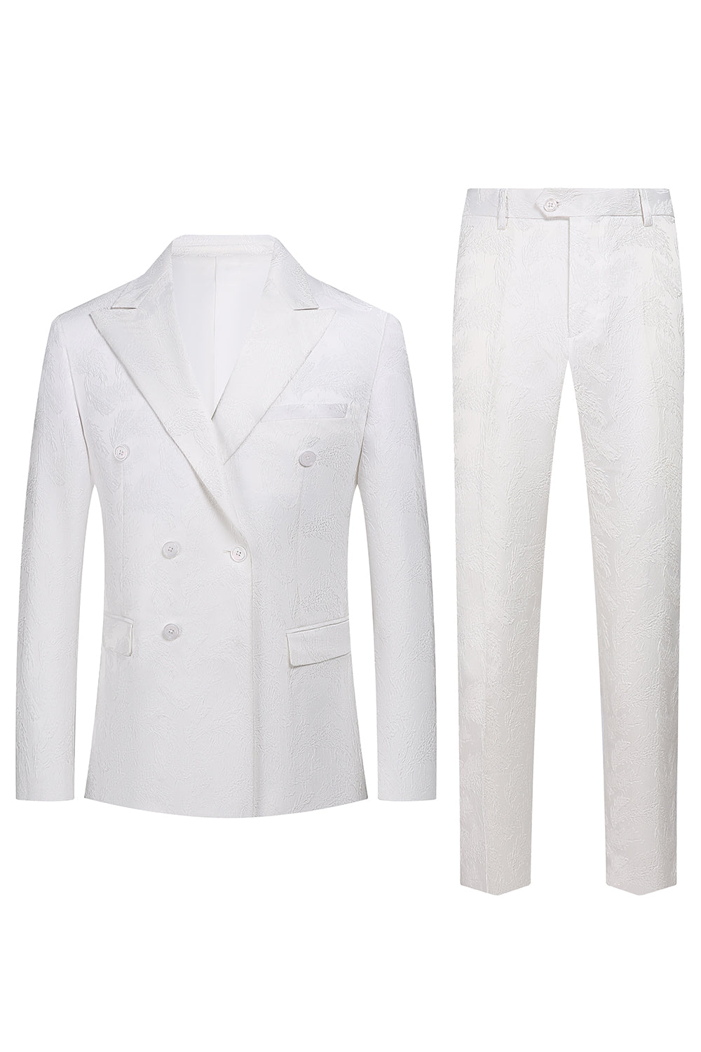 White Jacquard Double Breasted 2 Piece Men's Suits