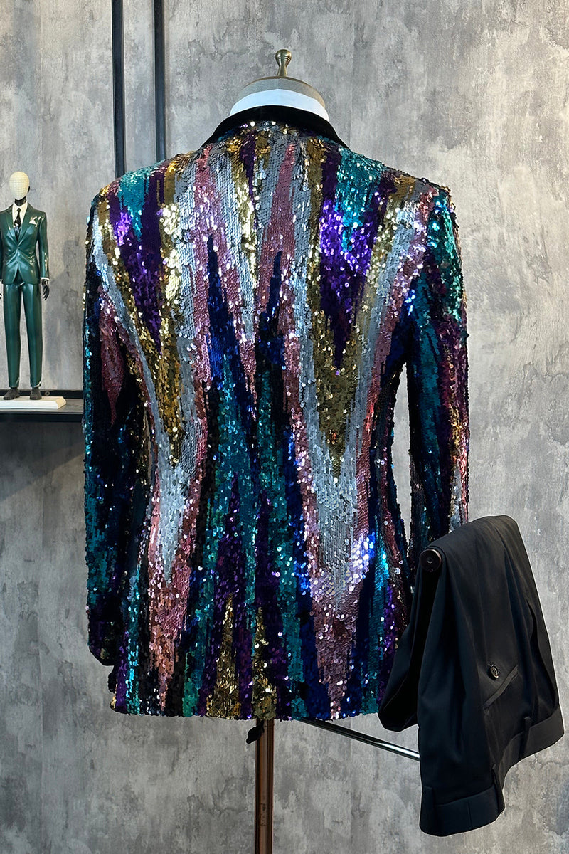 Load image into Gallery viewer, Sparkly Colorful Sequins 2 Piece Men Prom Suits