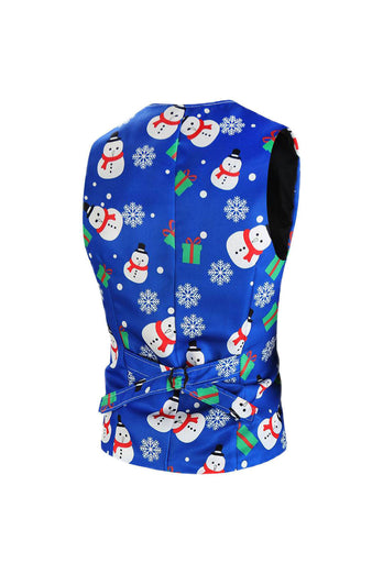 Blue Snowman Printed 3 Piece Men's Christmas Suits