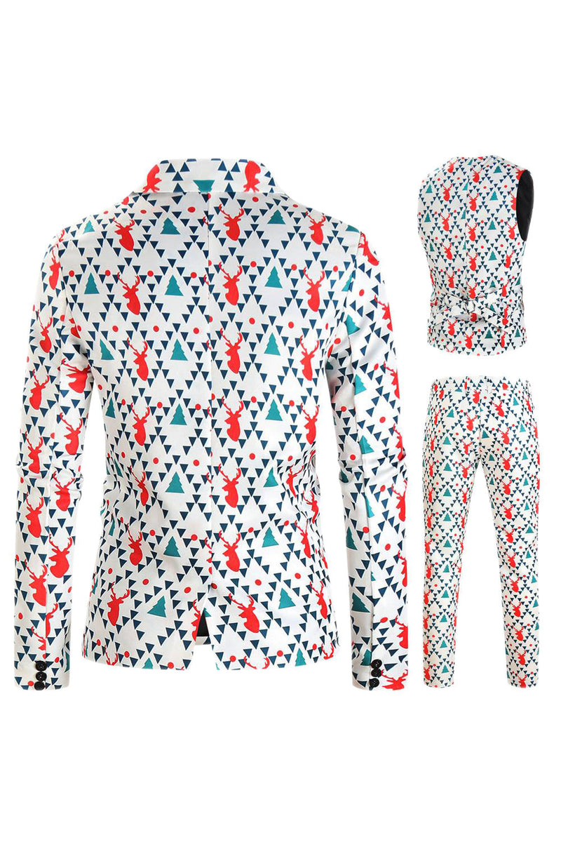 Load image into Gallery viewer, White Reindeer Printed 3 Piece Christmas Men&#39;s Suits