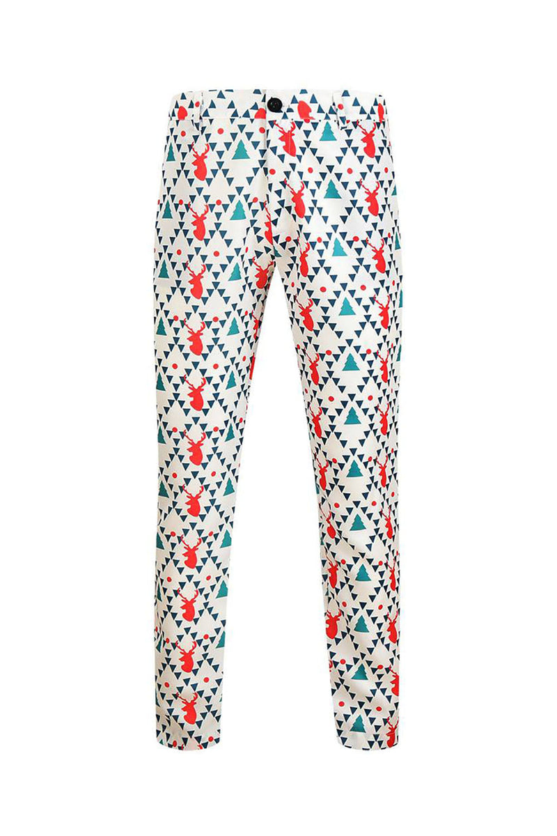 Load image into Gallery viewer, White Reindeer Printed 3 Piece Christmas Men&#39;s Suits