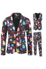 Load image into Gallery viewer, Colorful Black Printed 3 Piece Christmas Men&#39;s Suits