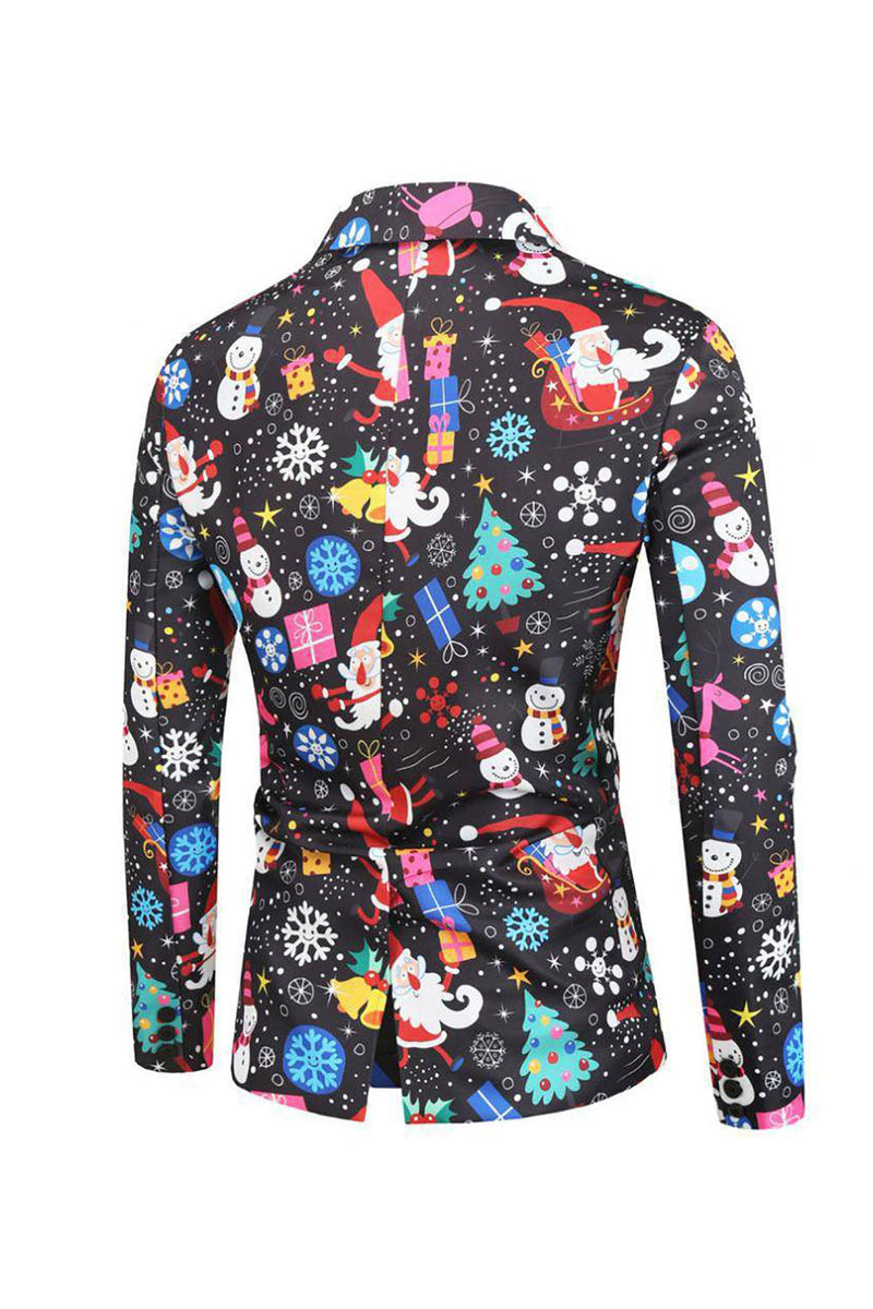 Load image into Gallery viewer, Colorful Black Printed 3 Piece Christmas Men&#39;s Suits