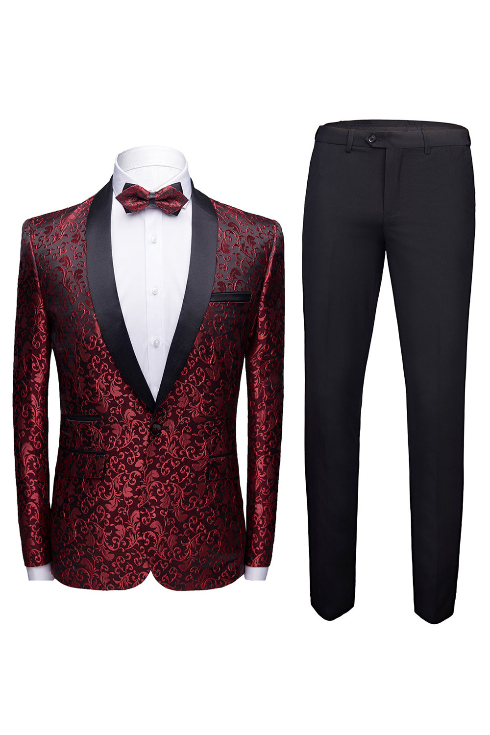 Red 2 Pieces Jacquard Men's Wedding Suits