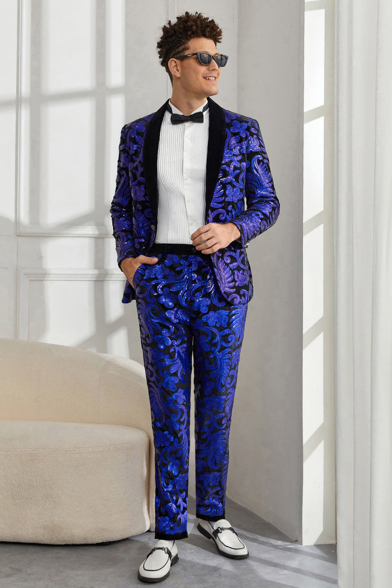 Royal blue and 2025 gold prom suit