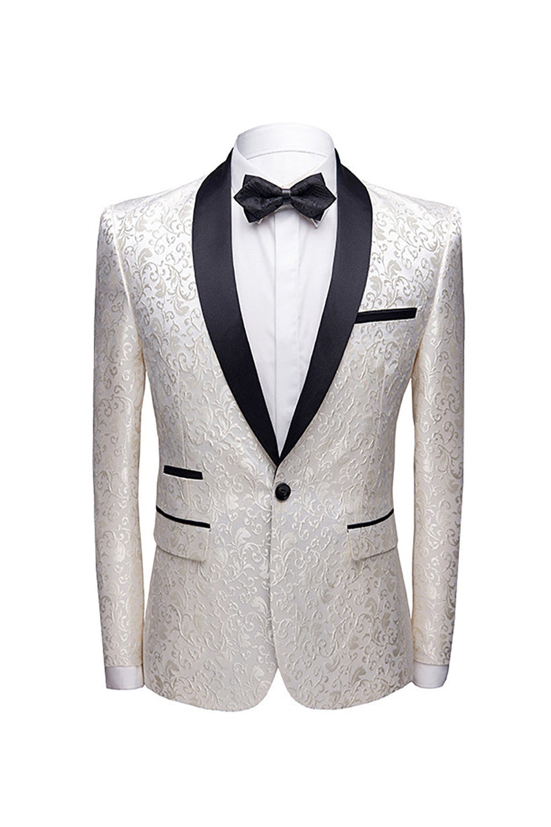 Load image into Gallery viewer, White Shawl Lapel Jacquard Prom Men&#39;s 2 Pieces Suits