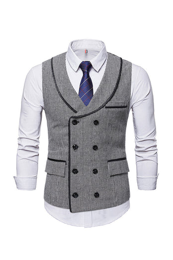 Shawl Neck Trim Double Breasted Coffee Men's Suit Vest