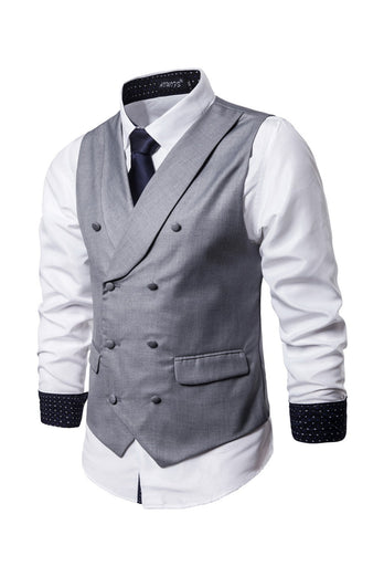 Shawl Neck Blue Double Breasted Men's Vest