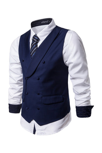 Shawl Neck Blue Double Breasted Men's Vest