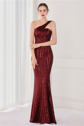 Colorful One Shoulder Sequined Mermaid Evening Dress