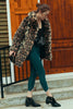 Load image into Gallery viewer, Brown Leopard Lapel Neck Midi Faux Fur Shearling Coat